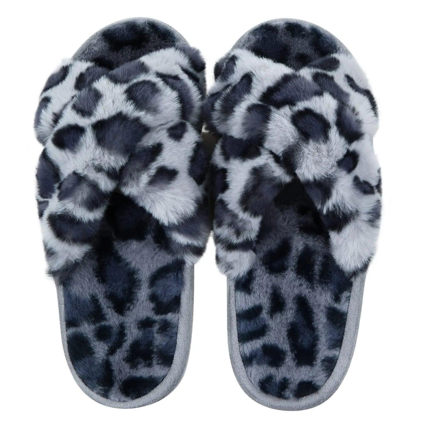 "Comwarm Women's Cross-Band Fuzzy Slippers: Fluffy open-toe house slippers made of cozy plush material. Ideal for indoor and outdoor use as comfortable bedroom shoes or fur sandals."