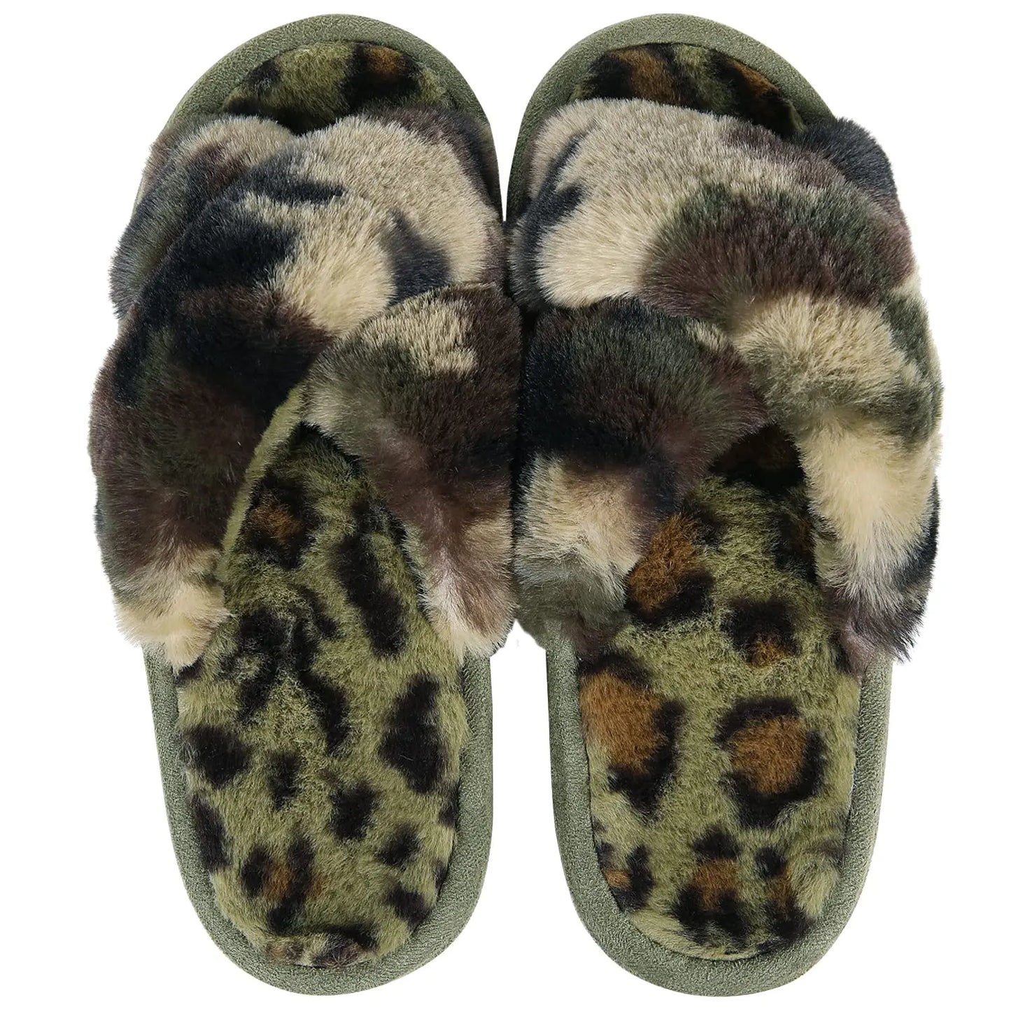 "Comwarm Women's Cross-Band Fuzzy Slippers: Fluffy open-toe house slippers made of cozy plush material. Ideal for indoor and outdoor use as comfortable bedroom shoes or fur sandals."