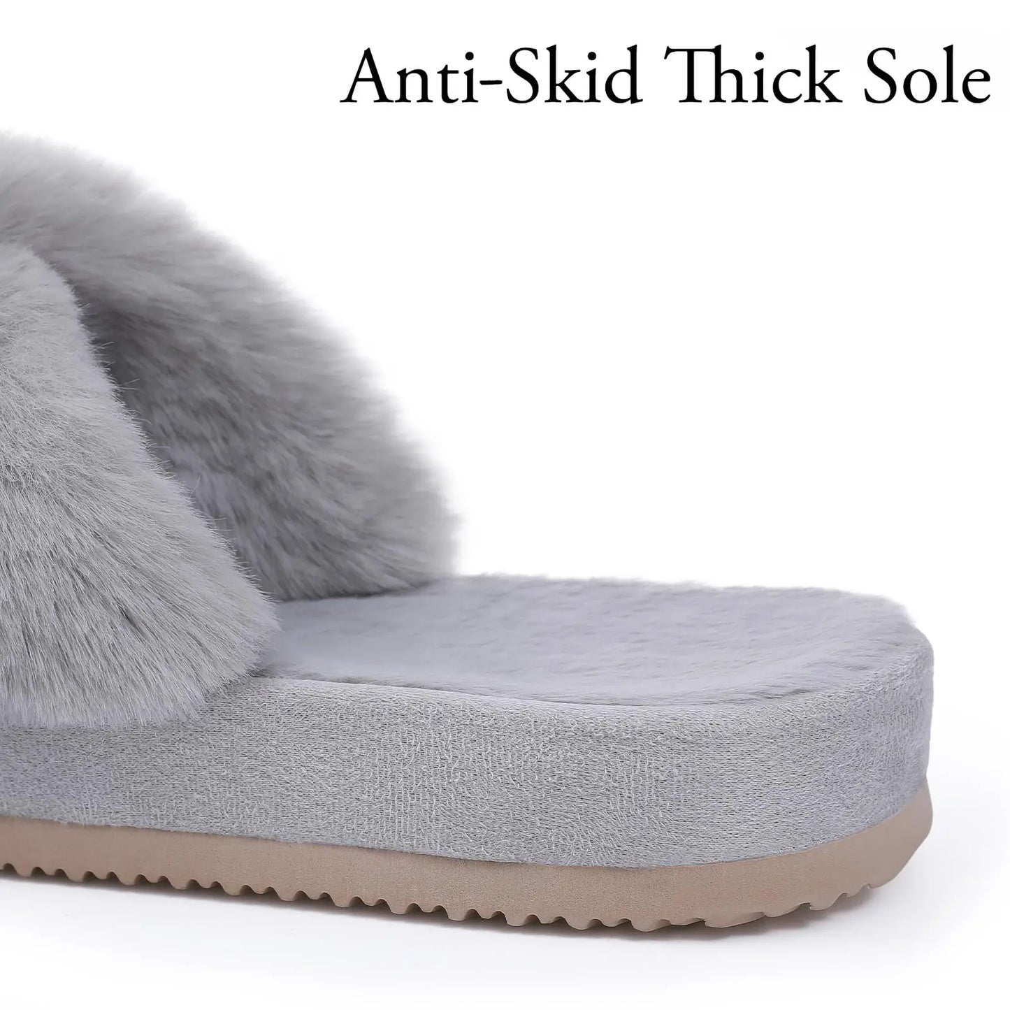 "Comwarm Women's Cross-Band Fuzzy Slippers: Fluffy open-toe house slippers made of cozy plush material. Ideal for indoor and outdoor use as comfortable bedroom shoes or fur sandals."